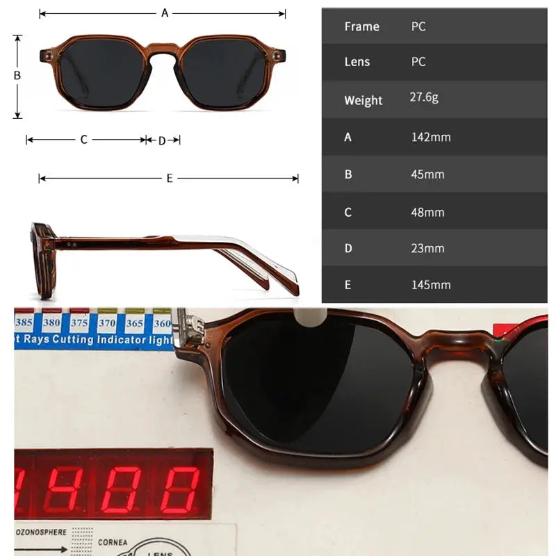 SHAUNA polygon square polarized sunglasses with brown translucent frame, dark lenses – Astroshadez