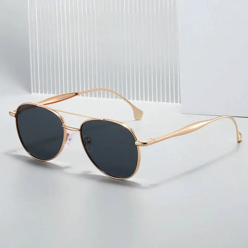 SHAUNA metal aviator sunglasses with double-bridge rose-gold frame and dark UV400 lenses – Astroshadez