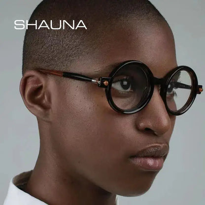 SHAUNA round sunglasses with black front frame and brown tortoiseshell temples, anti-blue light lenses – Astroshadez