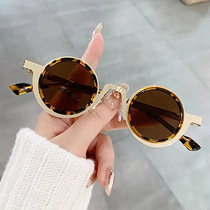 SHAUNA retro round punk metal sunglasses, a pair with two-tone tortoiseshell frame and brown UV400 lenses – Astroshadez