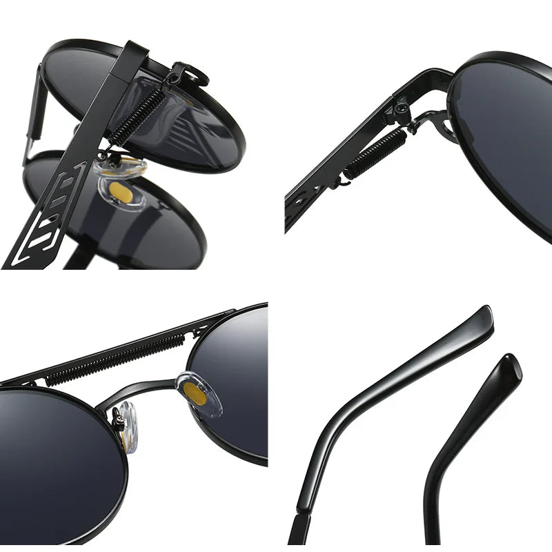 SHAUNA Retro Metal Double Bridges Round Sunglasses Women Fashion Gradient Mirror Eyewear Men Trending Punk Spring Sun Glasses