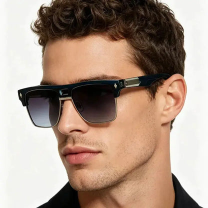 Aurelle Black Gold Oversize Half-Frame Sunglasses Astroshadez by ASTROSHADEZ.COM