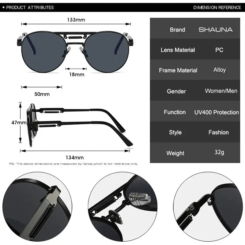 SHAUNA retro metal round sunglasses with black frames and gradient gray-blue lenses – Astroshadez