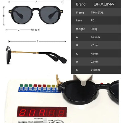 SHAUNA Retro Oval Sunglasses with black frame, gradient gray lenses, rivet accents – Astroshadez