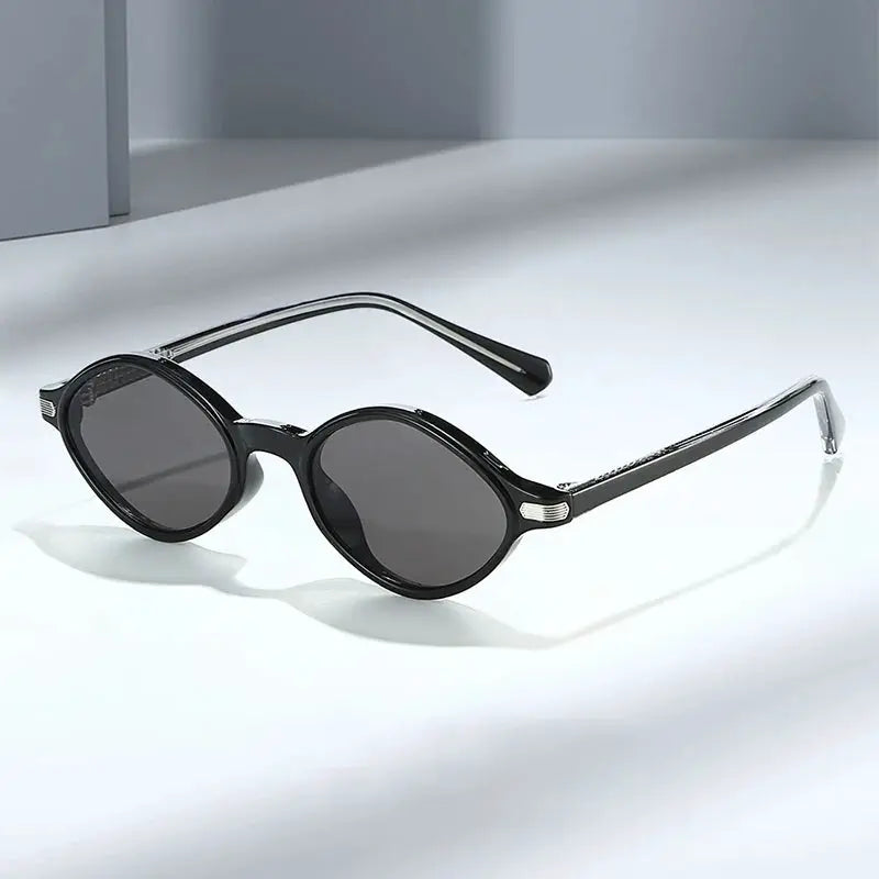 SHAUNA vintage polygon cat-eye sunglasses, black frame with dark gray UV400 lenses and rivet accents – Astroshadez
