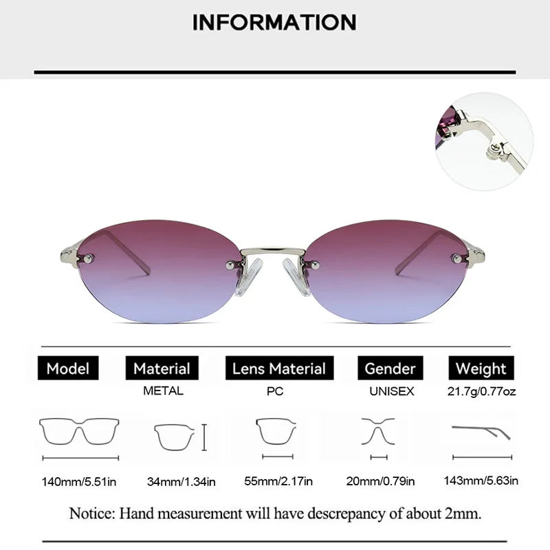 SHAUNA Fashion Small Oval Women Sunglasses Ins Popular Rimless Men Gradient Shades UV400