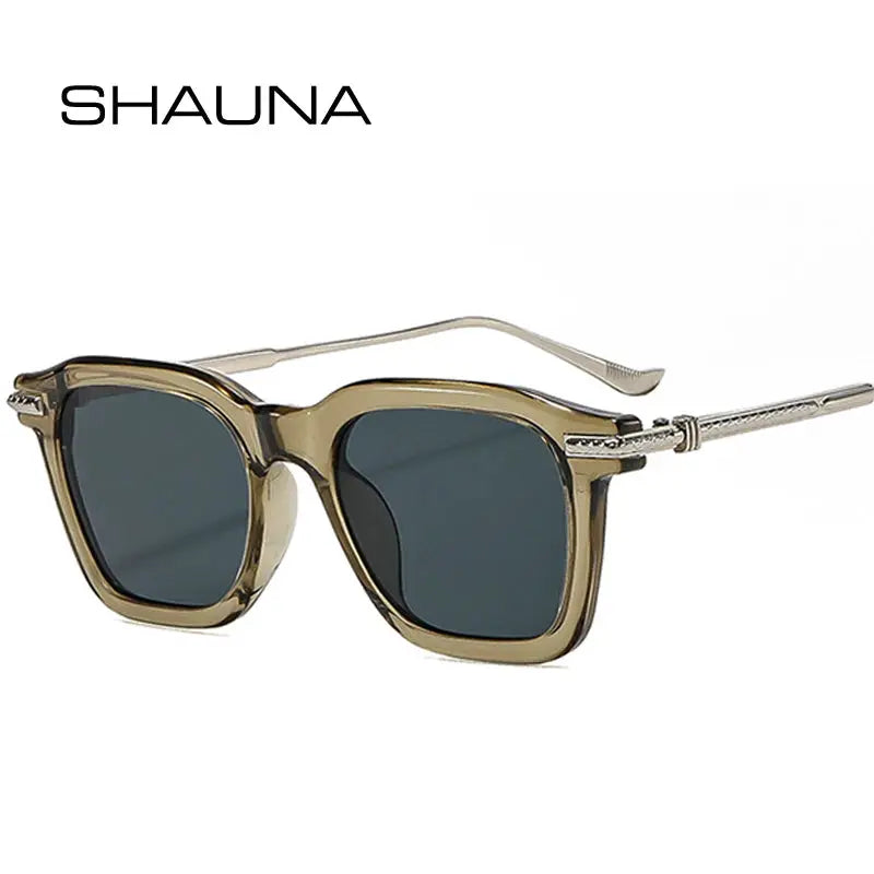 SHAUNA retro square sunglasses, tan translucent frame with dark gray lenses – Astroshadez