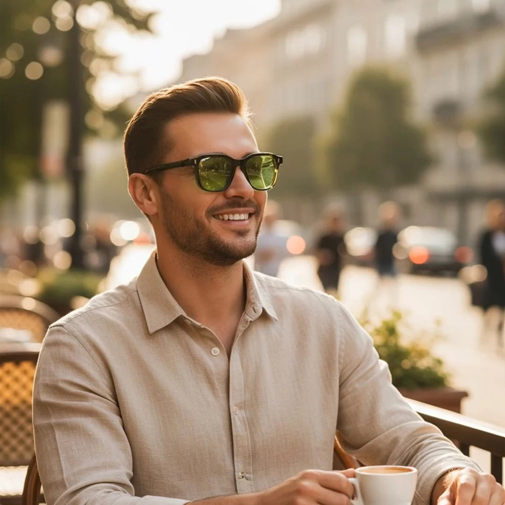 HBK Elegant Square Men's Sunglasses Fashion Frame Vintage Temple Tips Women's Travel Business Party Gift Glasses UV400