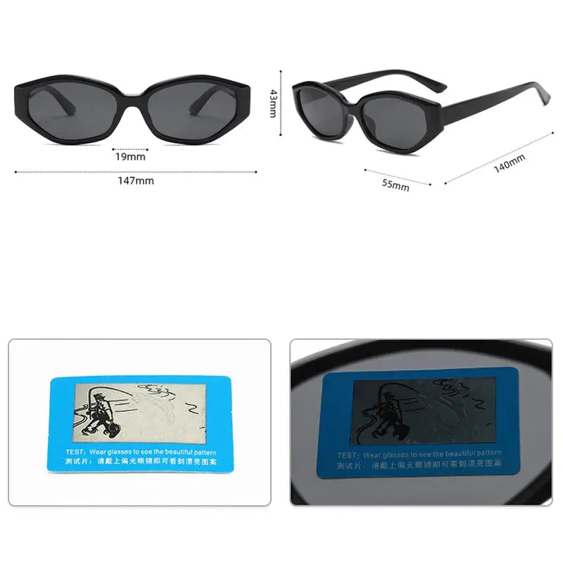 SHAUNA retro polygon cat-eye sunglasses with black frame and dark gray polarized lenses – Astroshadez