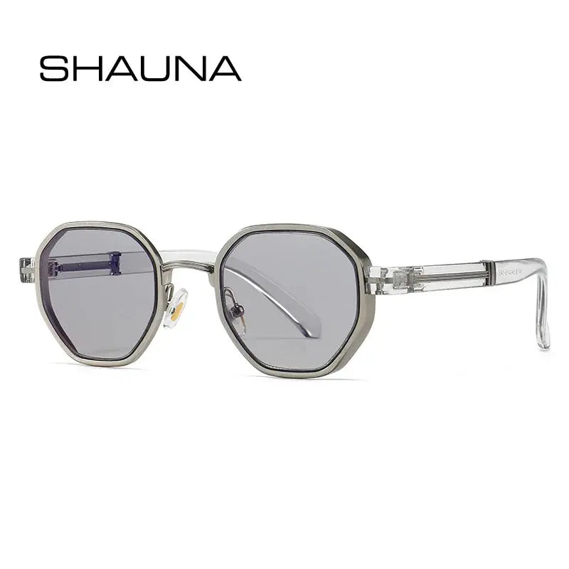 SHAUNA polygon metal square sunglasses with gradient gray lenses and clear temples – Astroshadez