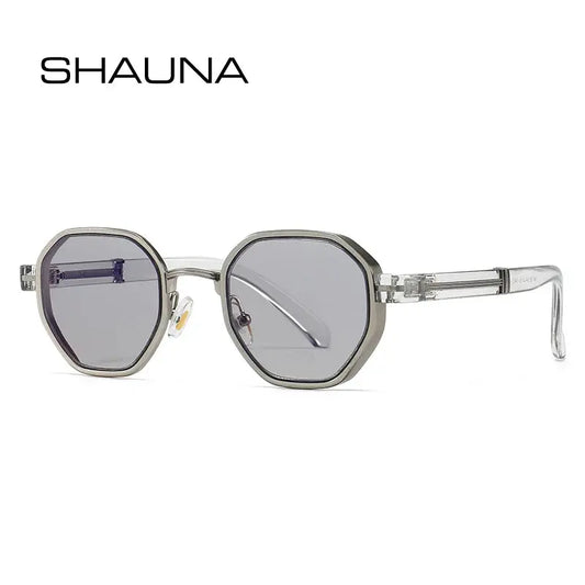 SHAUNA polygon metal square sunglasses with gradient gray lenses and clear temples – Astroshadez