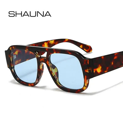 SHAUNA sunglasses with a tortoiseshell double-bridge square frame and blue lenses – Astroshadez