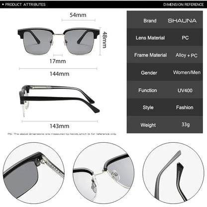 SHAUNA retro square semi-metal fashion sunglasses with black frame and gold bridge, gradient gray lenses – Astroshadez