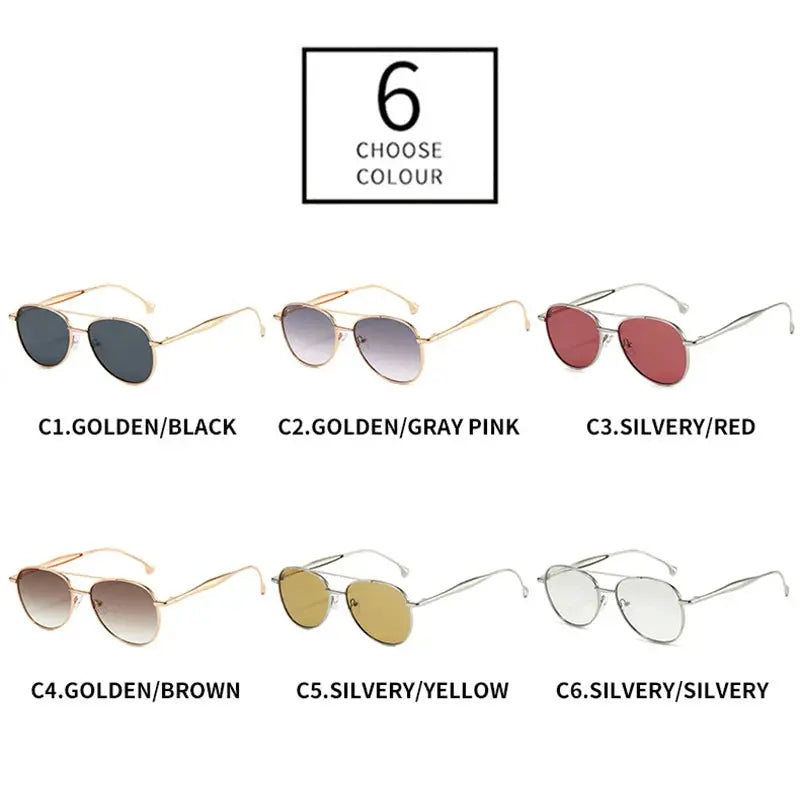 SHAUNA metal double-bridge pilot sunglasses with gradient lenses; six color options shown – Astroshadez