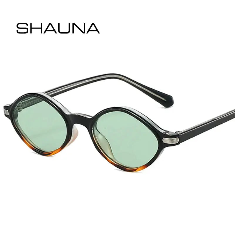 SHAUNA vintage polygon cat-eye sunglasses with black frame, green lenses and rivet accents – UV400 – Astroshadez