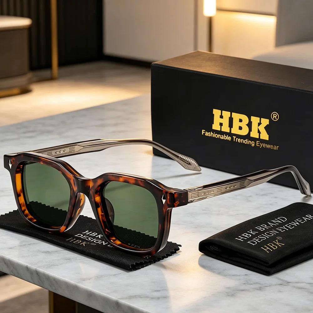 HBK Elegant Square Men's Sunglasses Fashion Frame Vintage Temple Tips Women's Travel Business Party Gift Glasses UV400