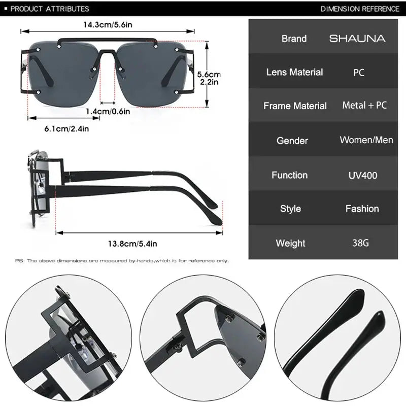 SHAUNA square black metal-frame sunglasses with double bridges and blue ocean gradient lenses – Astroshadez