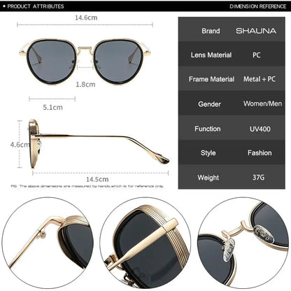 SHAUNA oval metal sunglasses with a gold frame and gray gradient UV400 lenses – Astroshadez