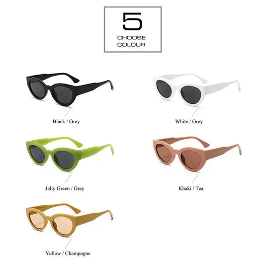 SHAUNA retro cat-eye sunglasses in colorways: Black, White, Jelly Green, Khaki, Yellow with grey lenses – Astroshadez