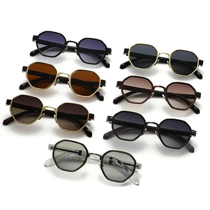 SHAUNA polygon metal square sunglasses set, 8 pairs in varied frame colors with gradient and UV400 lenses – Astroshadez