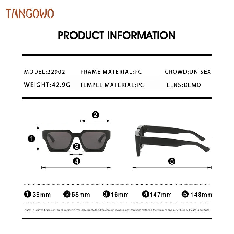 TANGOWO Sunglasses For Street Photography And Beach Unisex Trips Driving Plastic Fashion Square Frame Accessories Glasses Trendy