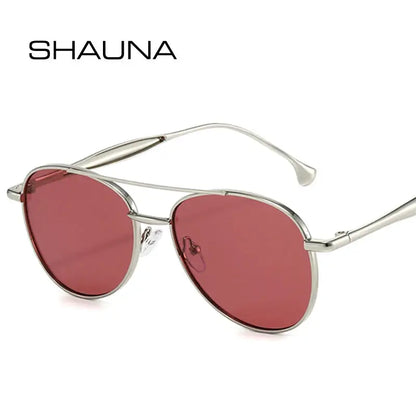 SHAUNA metal double-bridge aviator sunglasses with red gradient lenses and silver frame – Astroshadez