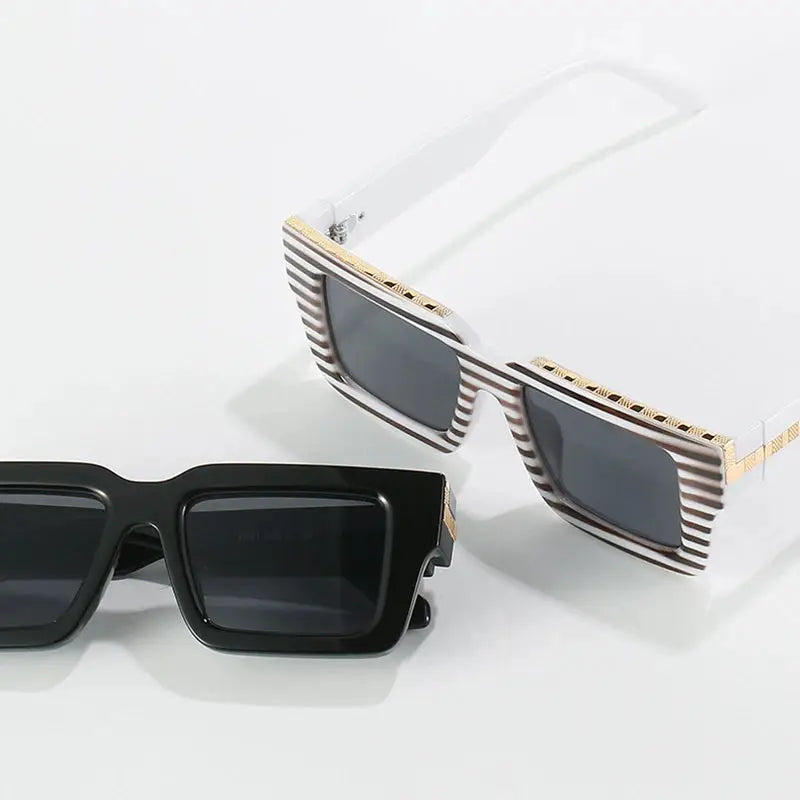 SHAUNA retro square sunglasses (2): white striped frame with gradient lenses and black square sunglasses – Astroshadez