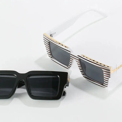 SHAUNA retro square sunglasses (2): white striped frame with gradient lenses and black square sunglasses – Astroshadez