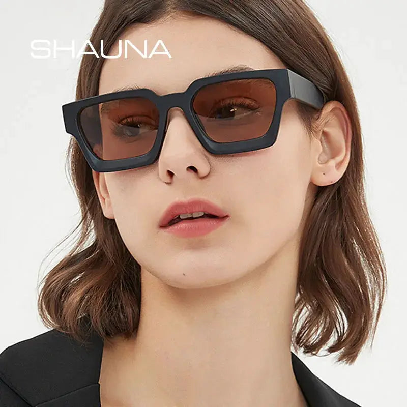 SHAUNA square sunglasses with dark matte frame and brown UV400 tinted lenses – Astroshadez