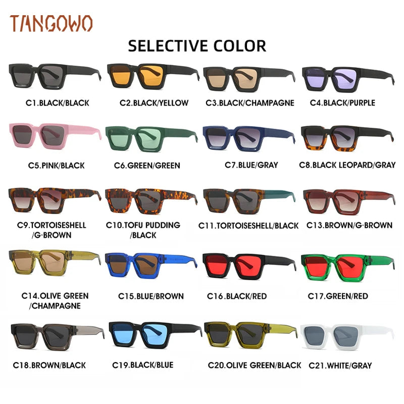 TANGOWO Sunglasses For Street Photography And Beach Unisex Trips Driving Plastic Fashion Square Frame Accessories Glasses Trendy
