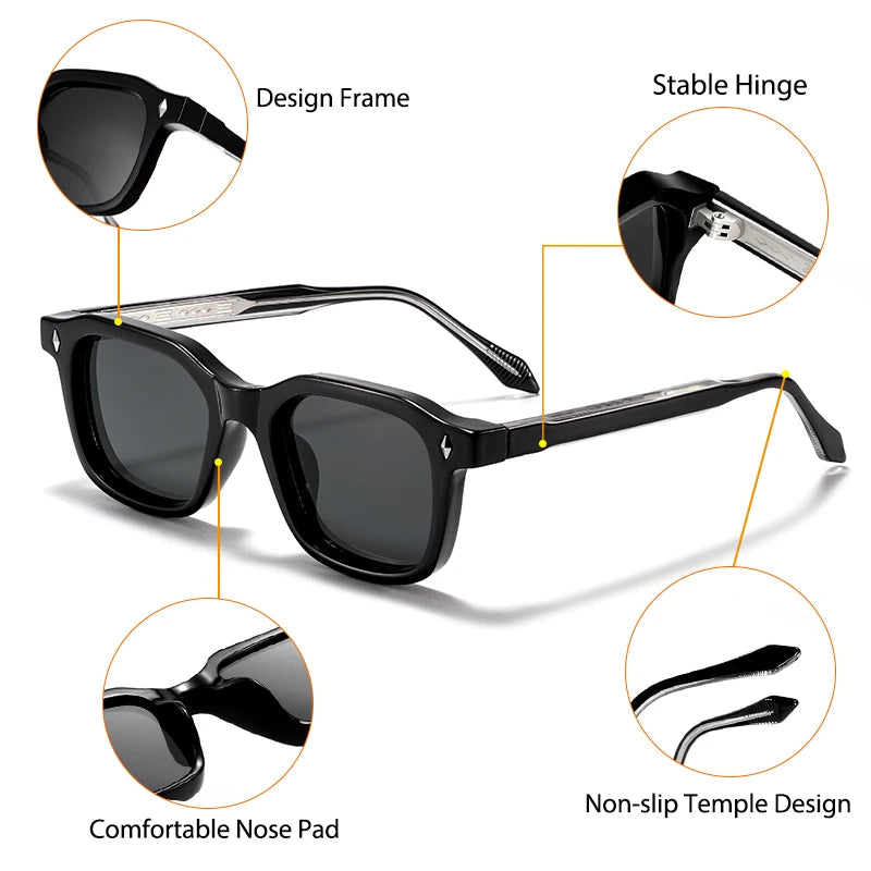HBK Elegant Square Men's Sunglasses Fashion Frame Vintage Temple Tips Women's Travel Business Party Gift Glasses UV400
