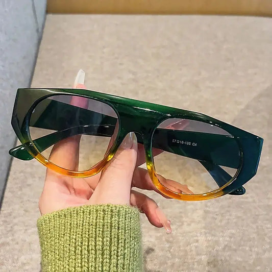 SHAUNA retro pilot sunglasses with a two-tone green-to-amber gradient frame and dark gradient lenses – Astroshadez