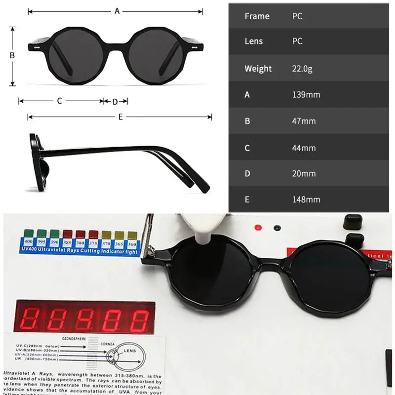 SHAUNA Ins Popular Fashion Polygon Round Sunglasses, black frame with dark grey UV400 lenses – Astroshadez
