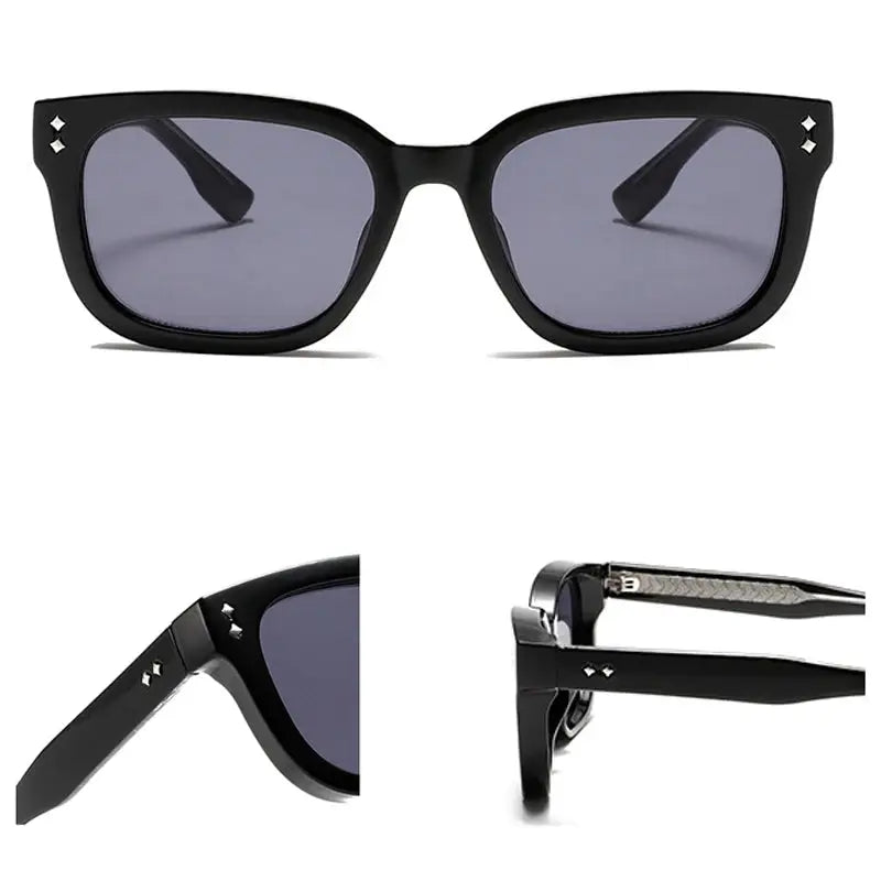 SHAUNA square sunglasses, black frame with rivet accents, gradient lenses, UV400 – ASTROSHADEZ – Astroshadez