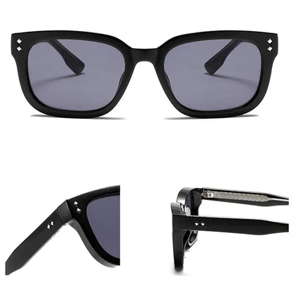 SHAUNA square sunglasses, black frame with rivet accents, gradient lenses, UV400 – ASTROSHADEZ – Astroshadez