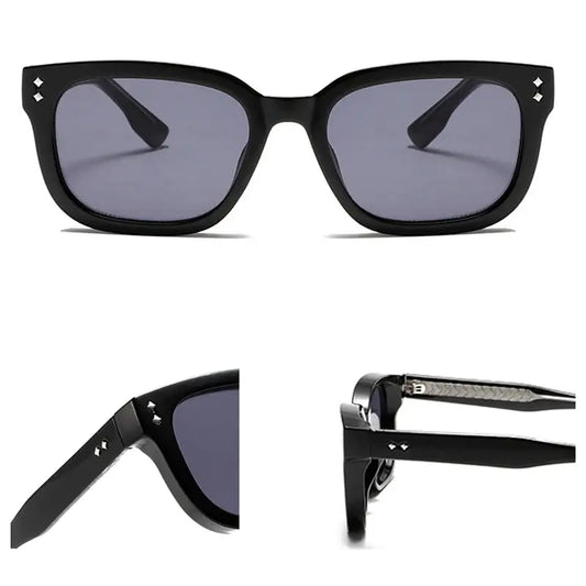 SHAUNA square sunglasses, black frame with rivet accents, gradient lenses, UV400 – ASTROSHADEZ – Astroshadez
