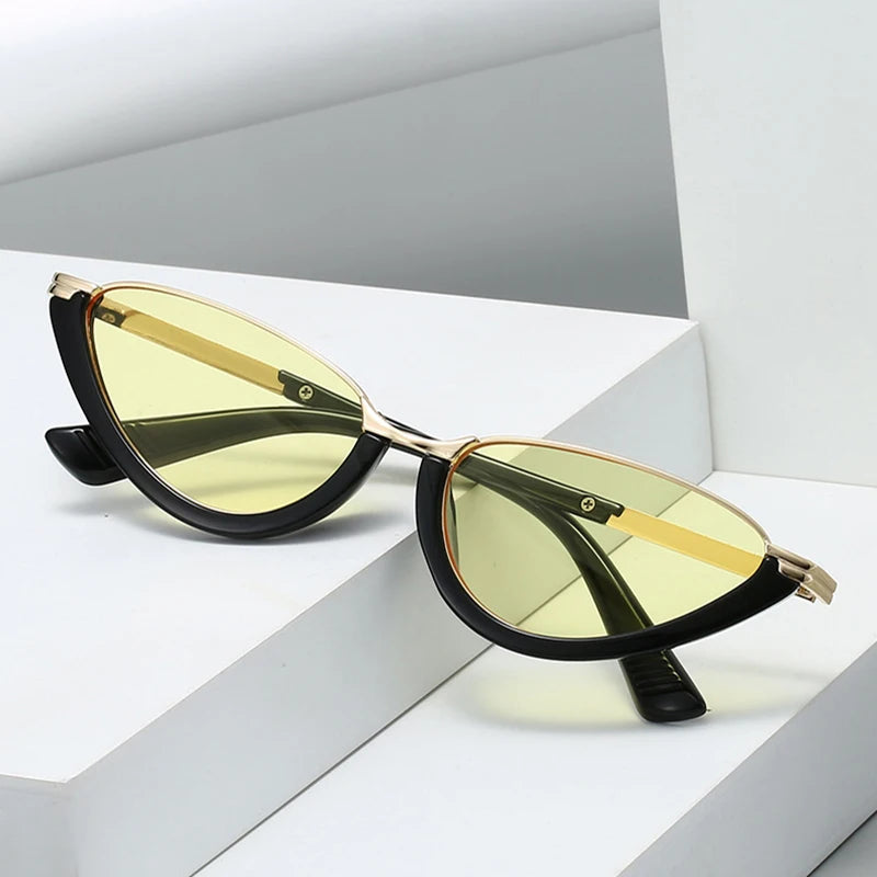 SHAUNA Retro Small Cat Eye Women Sunglasses Fashion Clear Ocean Lens Shades UV400 Men Trending Punk Gradient Sun Glasses
