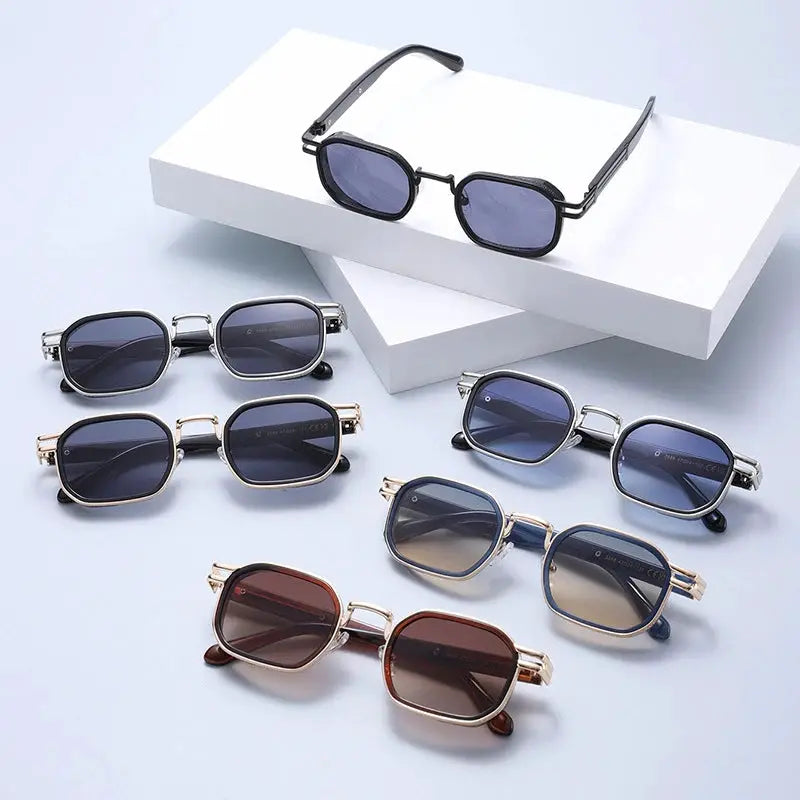 SHAUNA retro square metal sunglasses with gradient lenses in black, silver, and gold tones – UV400 – Astroshadez