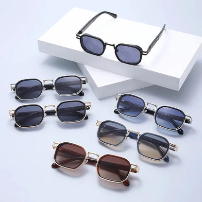 SHAUNA retro square metal sunglasses with gradient lenses in black, silver, and gold tones – UV400 – Astroshadez