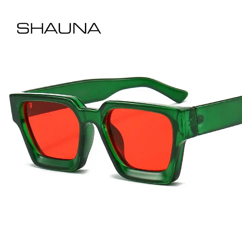 SHAUNA square sunglasses in translucent green frame with red tinted UV400 lenses – Astroshadez