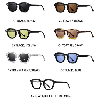 SHAUNA square sunglasses set of 7 colorways with retro rivet frames and bold street-style lens options – Astroshadez