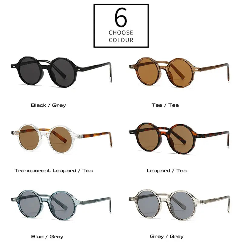 SHAUNA polygon round sunglasses with rivet accents; 6 colorways – Astroshadez