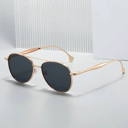 SHAUNA aviator sunglasses, gold metal double-bridge frame, dark gradient lenses, UV400 – Astroshadez