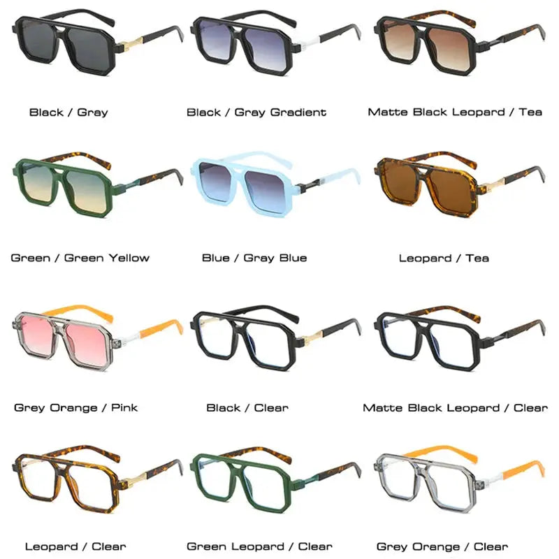 SHAUNA New Double Bridges Square sunglasses; 12 colorways with gradient lenses in retro polygon style – Astroshadez