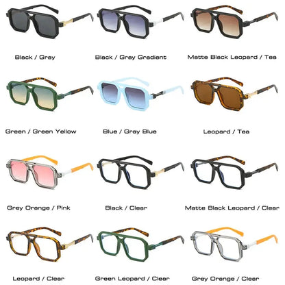SHAUNA New Double Bridges Square sunglasses; 12 colorways with gradient lenses in retro polygon style – Astroshadez
