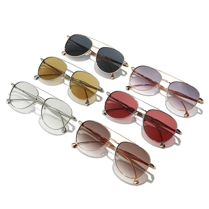 SHAUNA metal double-bridge pilot sunglasses set with gradient UV400 lenses in 6 colorways – Astroshadez
