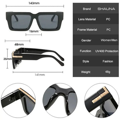 SHAUNA Retro Square Sunglasses, black PC frame with dark gradient lenses, UV400 protection – Astroshadez