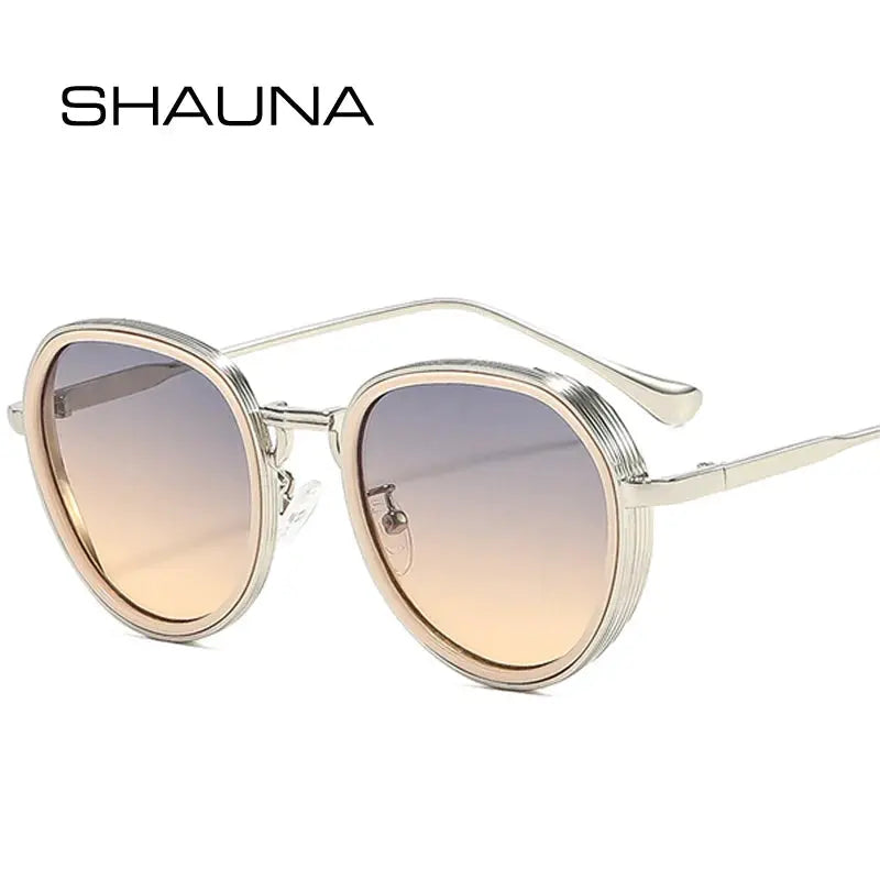 SHAUNA sunglasses: oval metal double-color frame with gradient lenses from purple to peach, UV400 – Astroshadez