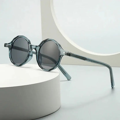 SHAUNA Ins polygon round sunglasses with translucent blue-grey frame and dark gray UV400 lenses – Astroshadez