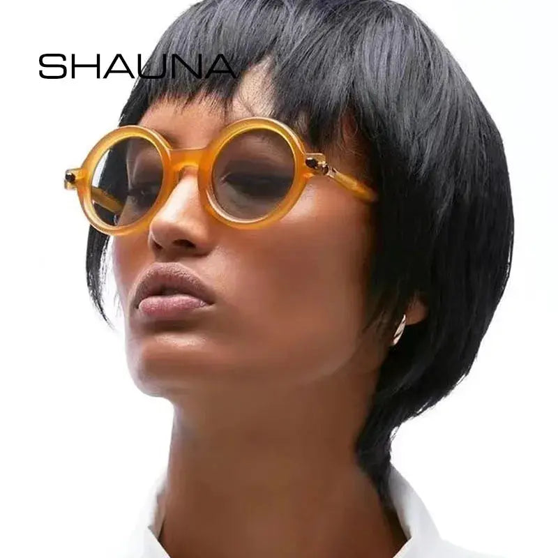 SHAUNA round orange translucent sunglasses with brown lenses, retro anti-blue-light computer glasses – Astroshadez